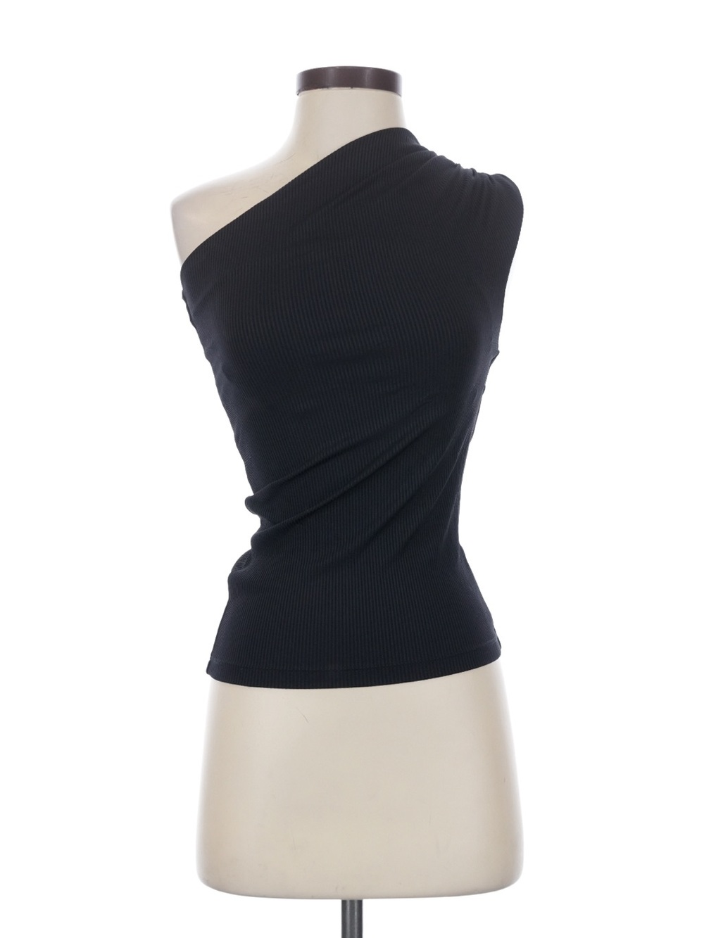Anine Bing Black Ribbed One Shoulder Top